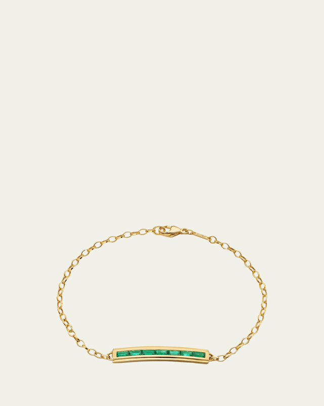 18K YELLOW GOLD POESY BRACELET WITH BAGUETTE EMERALDS AND ENGRAVED CARPE DIEM